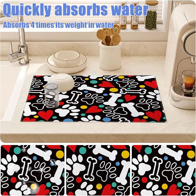 Dog Paw Bone Dish Drying Mat for Kitchen Counter Drying Pad Absorbent - Image 4