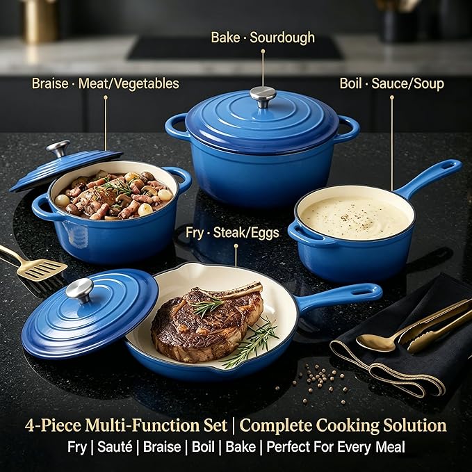 QuliMetal Enameled Cast Iron Cookware Set, 4-Piece Pots and Pans Set - Image 6