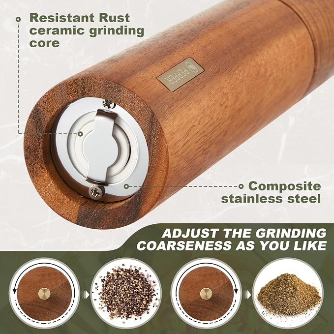 Wooden Salt and Pepper Grinder Set 11.8 Inch Manual Salt and Pepper Mill - Image 4