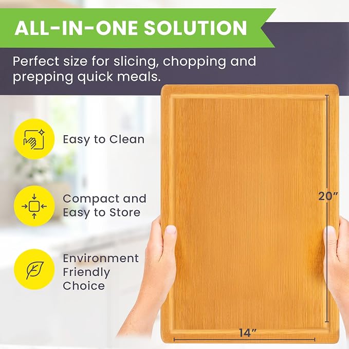 20 Inch Bamboo Wood Cutting Board Featuring Super-Sized Glue-Free Surface™ – - Image 2