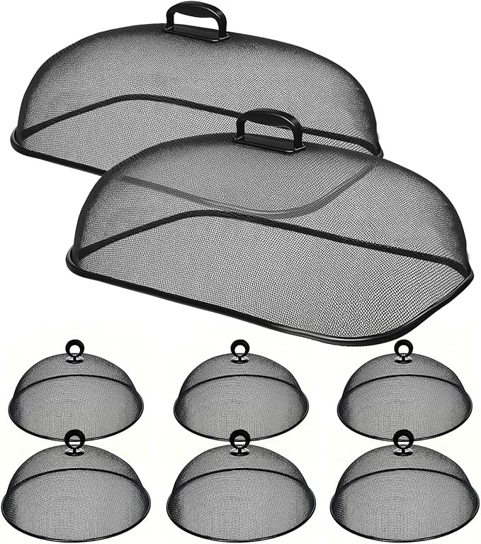 8 Pack Metal Mesh Screen Food Covers, 2 Large and 6 Small Sets, Reusable Metal by Zilphoba