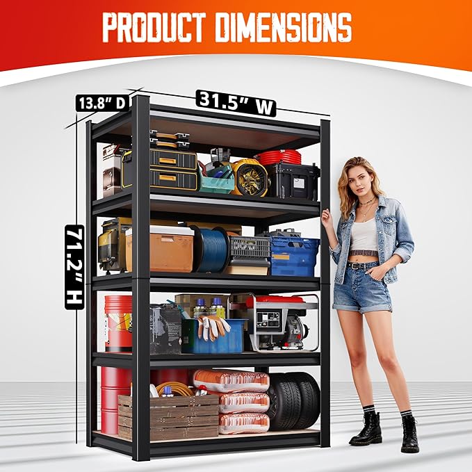 Set of 3 71"H Garage Shelving-5 Tier Garage Storage Shelves, Adjustable Heavy - Image 3