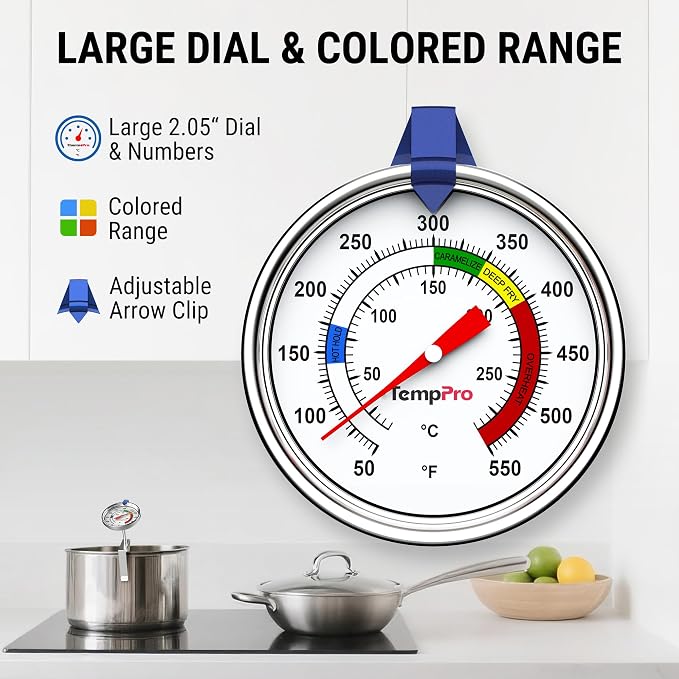 TempPro Candy Thermometer with Pot Clip, Fryer Cooking Thermometer - Image 2