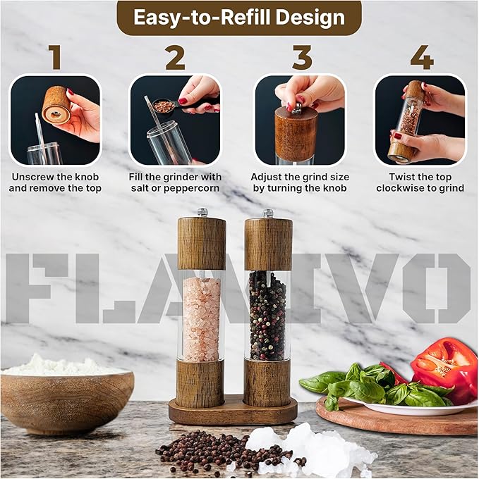 Wooden Salt and Pepper Grinder Set, Manual Premium Acrylic Salt and pepper Mills - Image 5