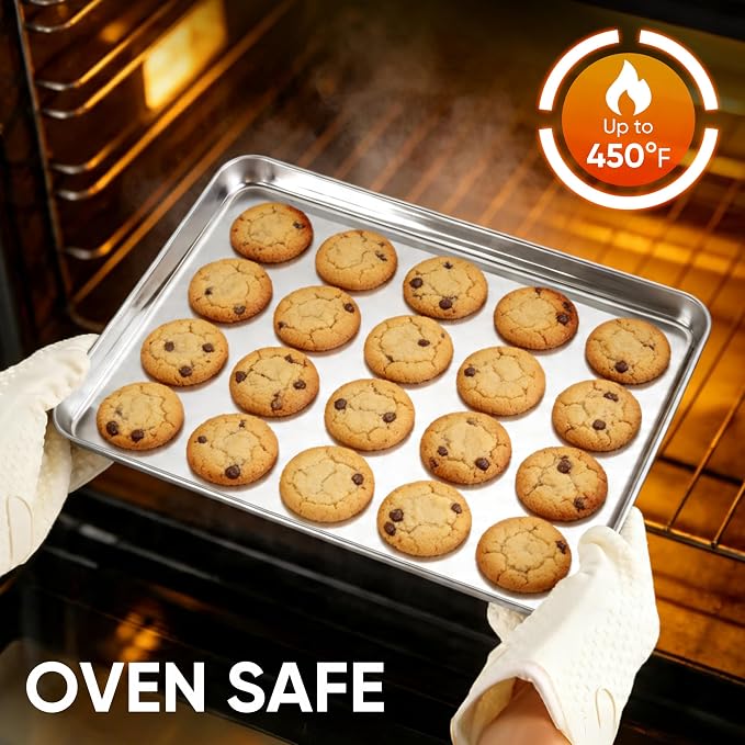 LIANYU 2 Pack Cookie Sheets for Baking, Stainless Steel Baking Tray Pan - Image 4
