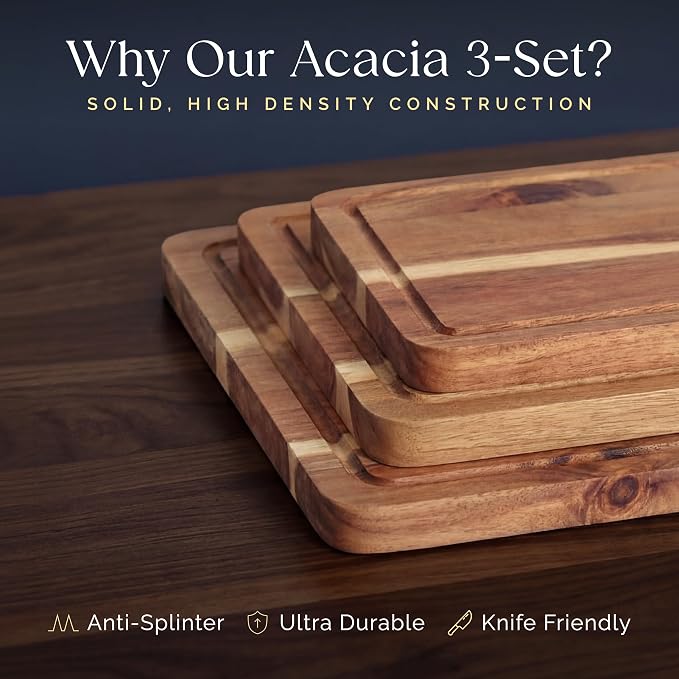 Pre-Oiled, Non Toxic 3-Piece Acacia Cutting Board Set - Image 6