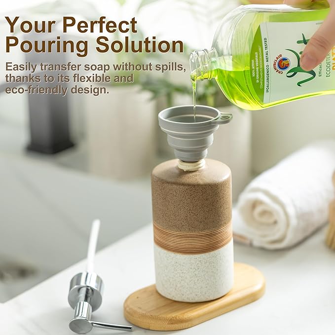 Ceramic Soap Dispenser Set for Hand Soap, Dish Soap, Conditioner, Includes - Image 2