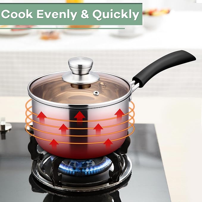 Herogo 1 Quart Saucepan with Lid, 18/10 Stainless Steel Small Sauce Pan Pot - Image 6