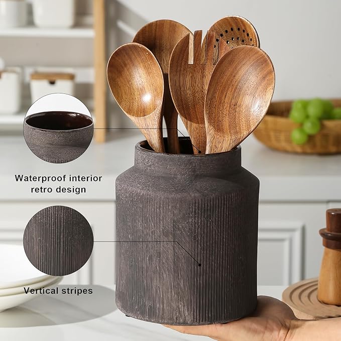 Farmhouse Ceramic Farmhouse Kitchen Utensil Holder - Image 4