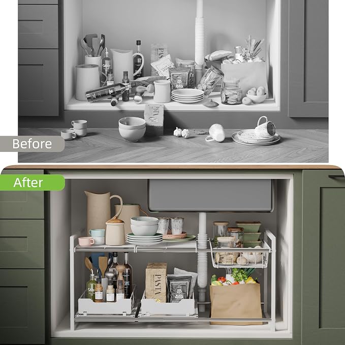 NETEL Under Sink Organizers and Storage, Kitchen Cabinet Organizer, 2 Tier - Image 4