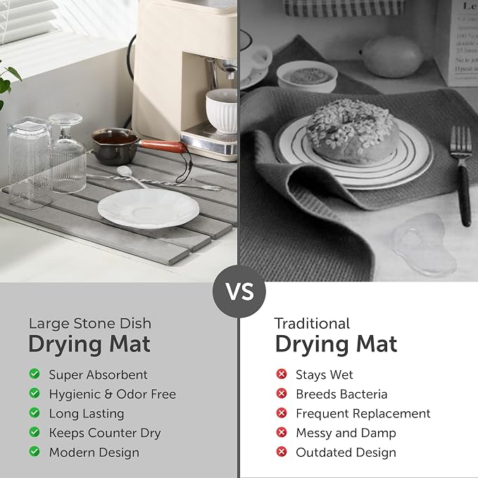 Large Stone Dish Drying Mat for Kitchen Counter, Quick Dry Stone Dishes Mats - Image 8