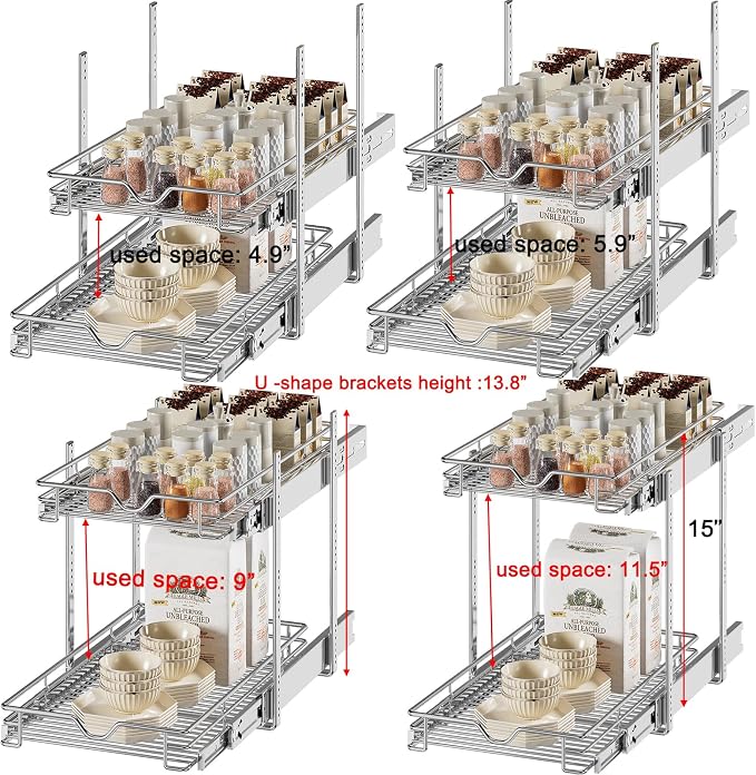 DINDON Pull Out Cabinet Organizer, Cabinet Pull Out Shelves, 2 Tier Pull Out - Image 6