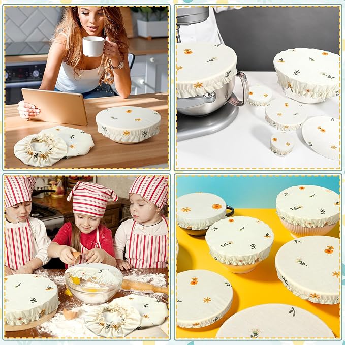 Patelai 10 Pcs Bowl Covers Reusable in 5 Size Stretch Cloth Fabric Elastic Food - Image 6