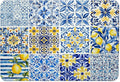 Mediterranean Tiles Dish Drying Mat, Vintage Azulejo Absorbent Dish Drying Mats by Unknown