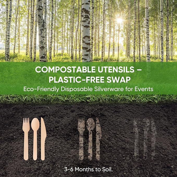 Disposable Wooden Utensils Set, Compostable Utensils, Disposable Cutlery - Image 7