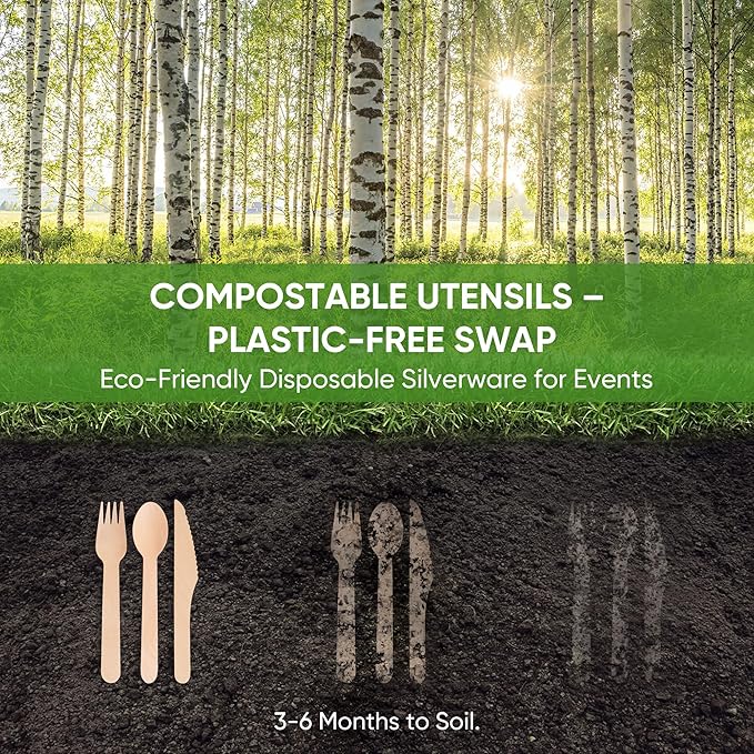 Disposable Wooden Utensils Set, Compostable Utensils, Disposable Cutlery - Image 8