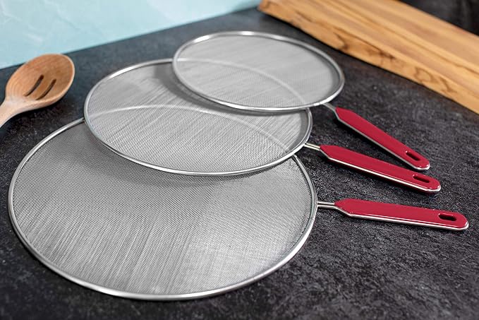 Grease Splatter Screen For Frying Pan Cooking Set of 3 Fine Mesh Iron Skillet - Image 4