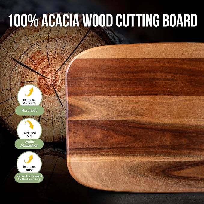 Wood Cutting Boards for Kitchen, JAMES.F Acacia Wooden Heavy Duty Cutting Board - Image 4
