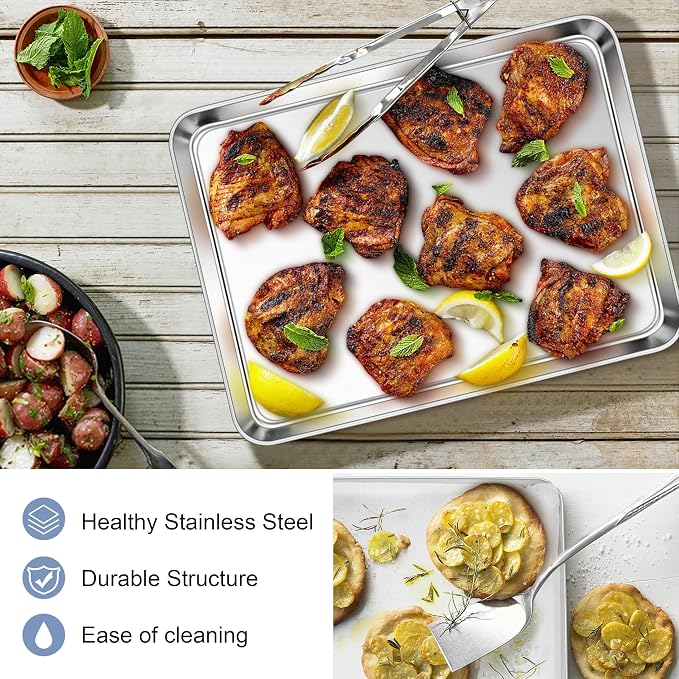 E-far Stainless Steel Baking Sheets, 12.4” x9.7” x 1” Baking Cookie Sheets Pans - Image 5