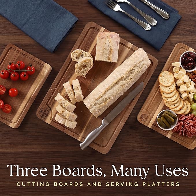 Pre-Oiled, Non Toxic 3-Piece Acacia Cutting Board Set - Image 8