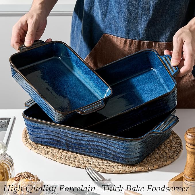 Kiln-Transformed Blue Ceramic Baking Dish Set of 3, Casserole Dishes - Image 5