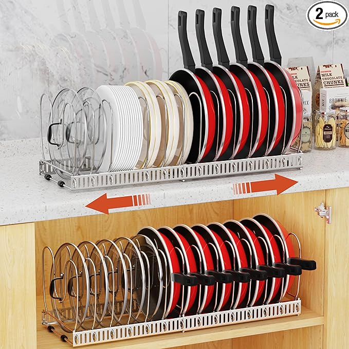 Housolution 2 Pack Pot and Pan Organizer, Pan Lid Holder Storage Rack by Housolution