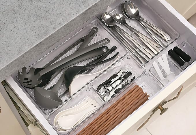 5 Pack Clear Plastic Drawer Organizer Tray Cutlery Utensil Makeups Drawer - Image 4
