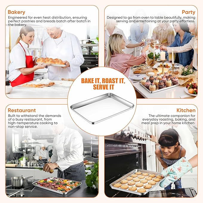 LIANYU 2 Pack Cookie Sheets for Baking, Stainless Steel Baking Tray Pan - Image 7