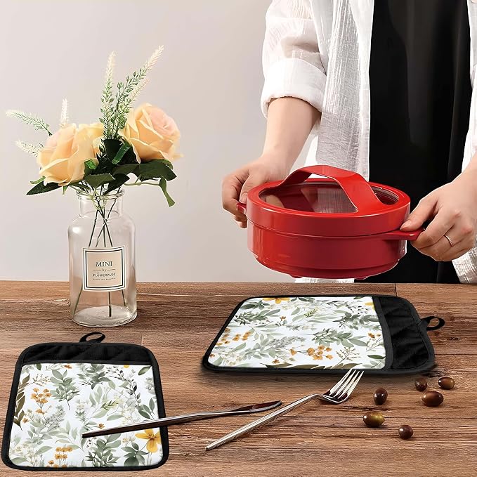 Sage Green Leaf Floral Pot Holders - Image 5
