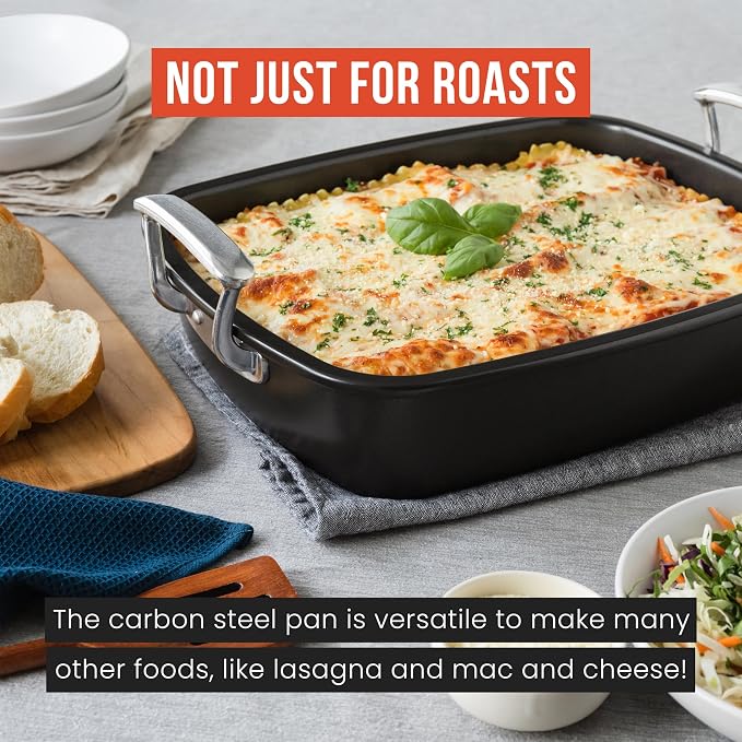 Chef Pomodoro Deluxe Large Carbon Steel Roasting Pan - Image 7