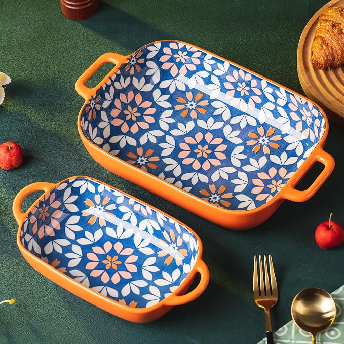 ONCCI Ceramic Baking Dish Set, 2-Piece Hand-painted Porcelain Rectangular - Image 7