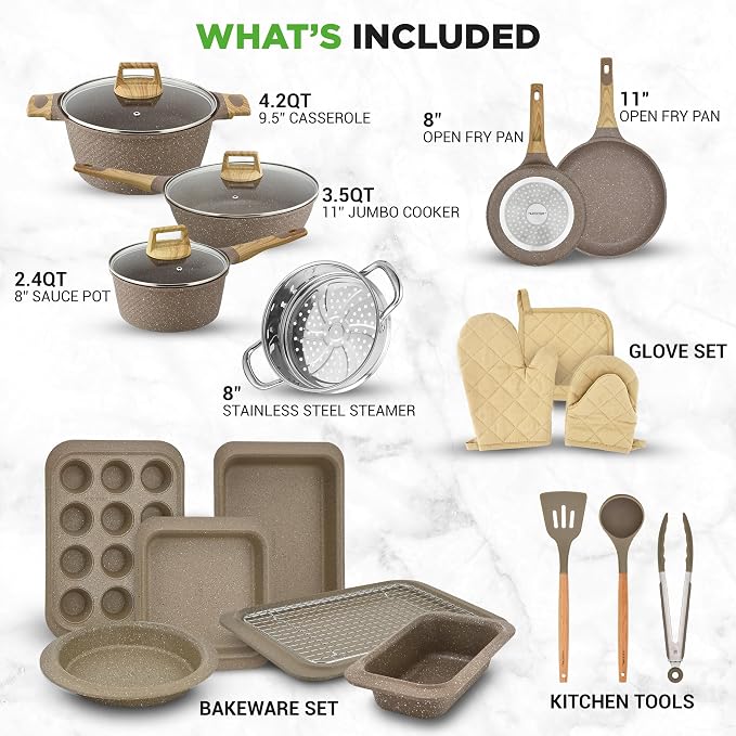 Nutrichef 22-Piece Marble Non-Stick Cookware and Bakeware Set - Image 2
