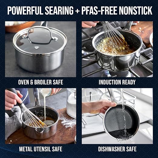 Blue Diamond Hybrid Nonstick Stainless Steel 2QT Saucepan - Image 5