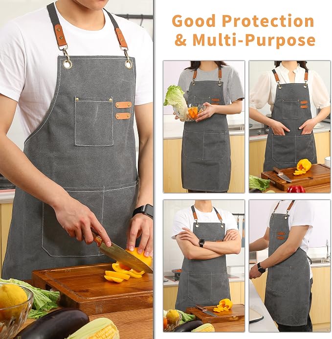 Tosewever Canvas Cross Back Chef Cotton Aprons - Image 4