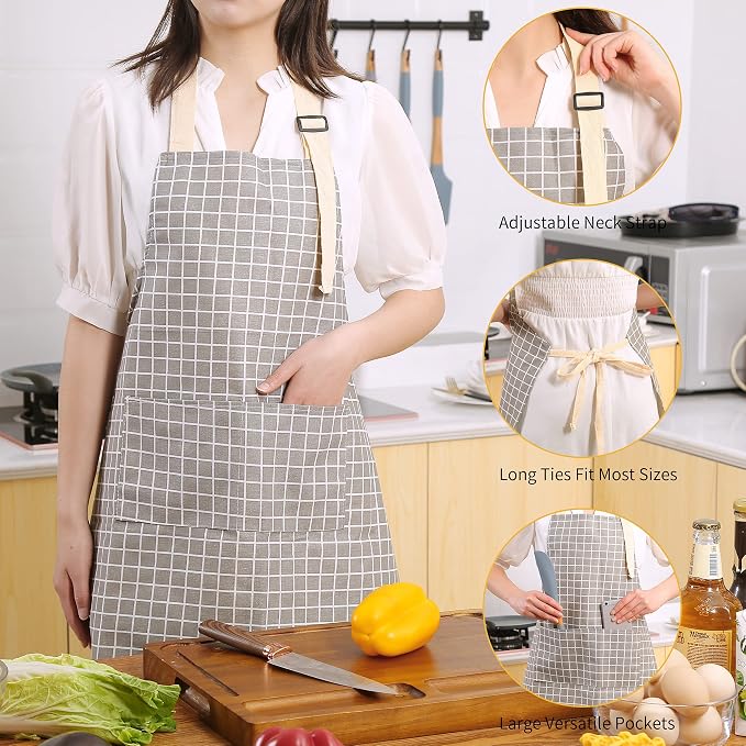 Tosewever 2 Pieces Kitchen Cooking Aprons, Waterproof Linen Adjustable Bib - Image 6