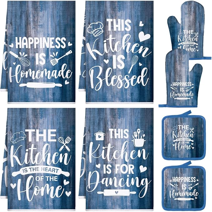 Leinuosen 8 Pcs Farmhouse Kitchen Decor Towels and Oven Mitts Sets Pot Holders by Leinuosen