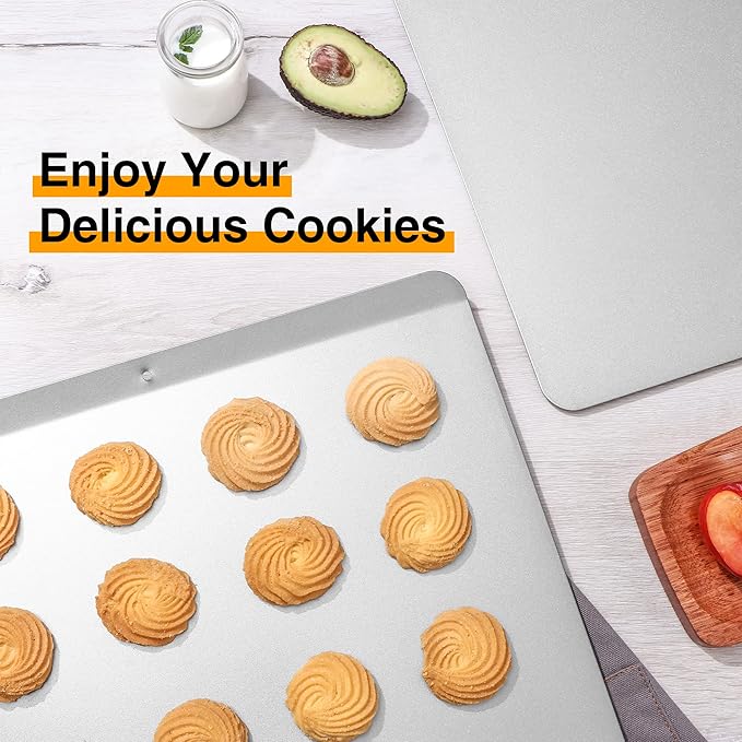 HONGBAKE 2 Pieces Large Flat Cookie Sheet No Edges, Nonstick Insulated Baking - Image 7
