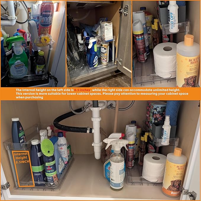 Yieach 2 Pack 14.5″ Deep Pull Out Under Sink Organizer, 10.8″ High 2 Tier Slide - Image 5