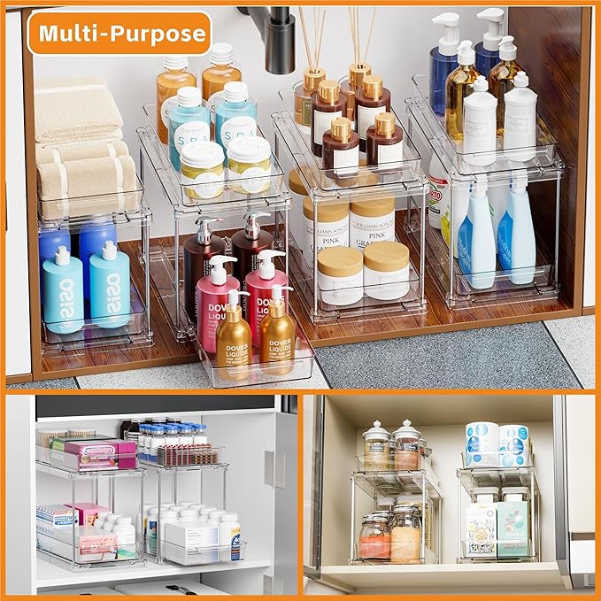 Yieach 4 Pack Under Sink Organizers and Storage, Two Tier Pull Out Cabinet - Image 2