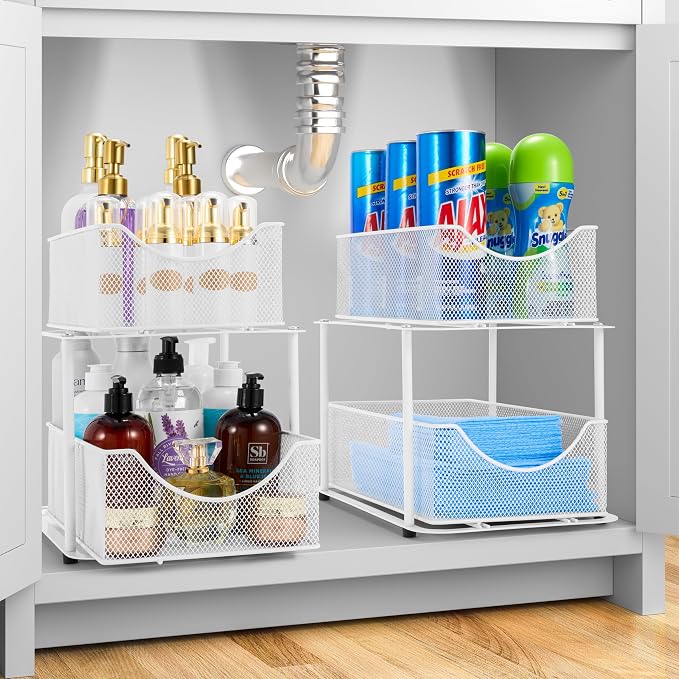 Sorbus 2 Tier Under Sink Bathroom Organizers and Storage, Strong Steel Mesh - Image 2
