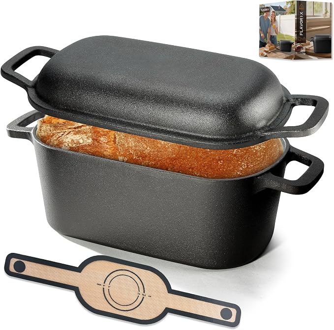 Oval Dutch Oven for Bread Baking, Pre-seasoned Cast Iron Bread Pans for by FLAVORIX