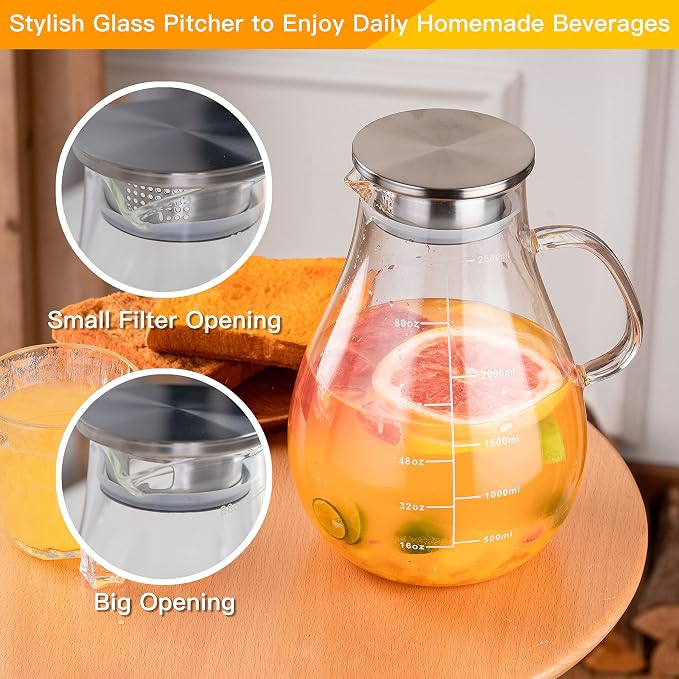 Glass Pitcher with Lid, 88 Ounces -2500ml with Precise Scale Line, Hot/Cold - Image 3