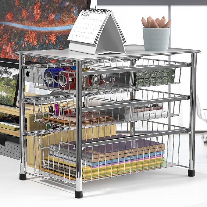 Simple Houseware Stackable 3 Tier Sliding Basket Organizer Drawer - Image 5