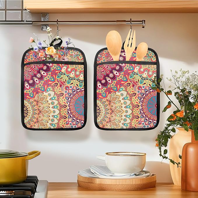 Colorful Abstract Mandala Floral Pot Holders - Image 2