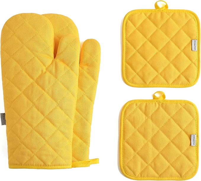 Oven Mitts and Pot Holders 4 pcs Set, High Heat Resistant 500 Degree Extra by M+MIAOYAN