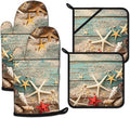 Beach Shells Starfish Oven Mitts and Pot Holders Sets Heat Resistant 4Pcs by ANTJOO