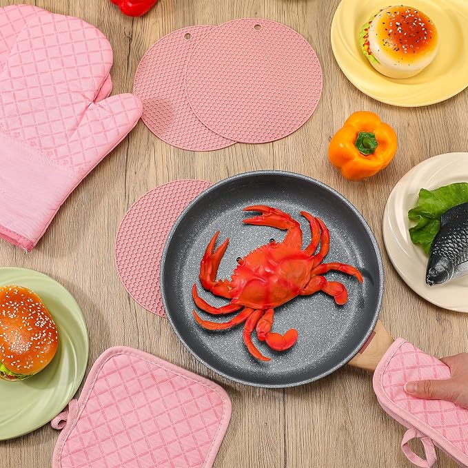 Sumind Pink Oven Mitts and Pot Holders 7 Sets, Heat Resistant Kitchen Gloves - Image 7