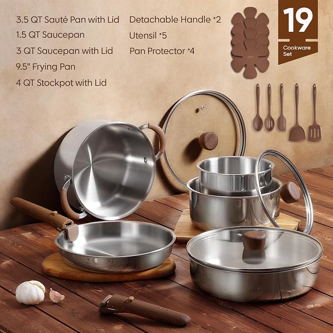 CAROTE 19pcs Stainless Steel Cookware Set - Image 2