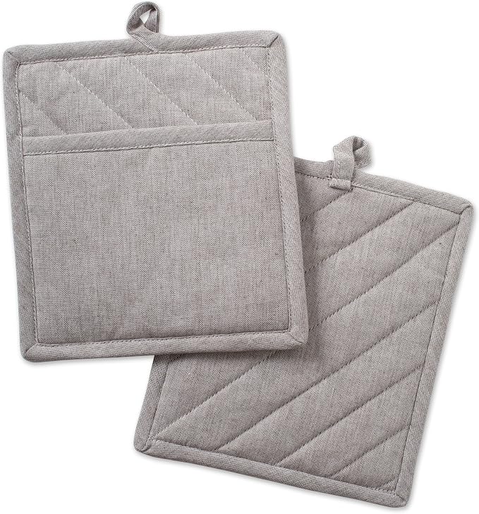 DII 100% Cotton Solid Chambray Kitchen Set, Potholders, 2 Piece by DII