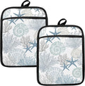 Coastal Beach Seashell Coral Starfish Oven Mitts Set, Ocean Beach Gifts by HUGANE